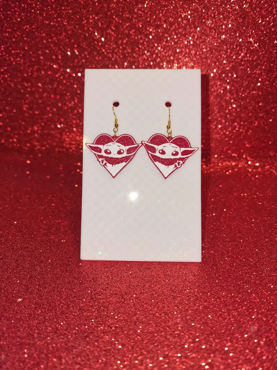 Grogu heart earrings view 2