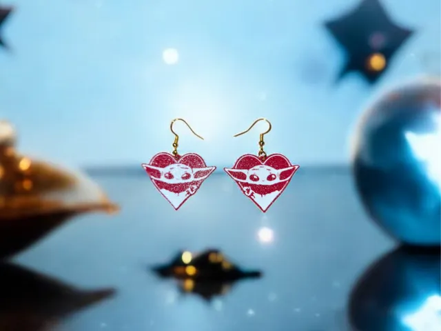Grogu heart earrings