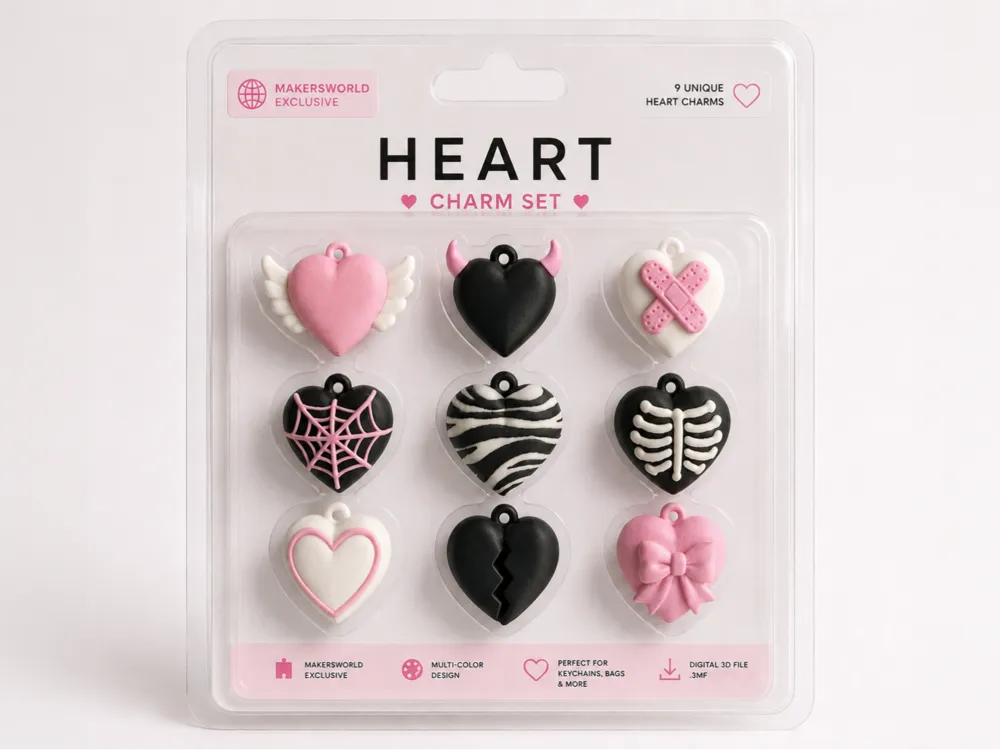 Letrero o emblema decorativo: 9 Heart Charms Collection. Referencia del modelo original.
