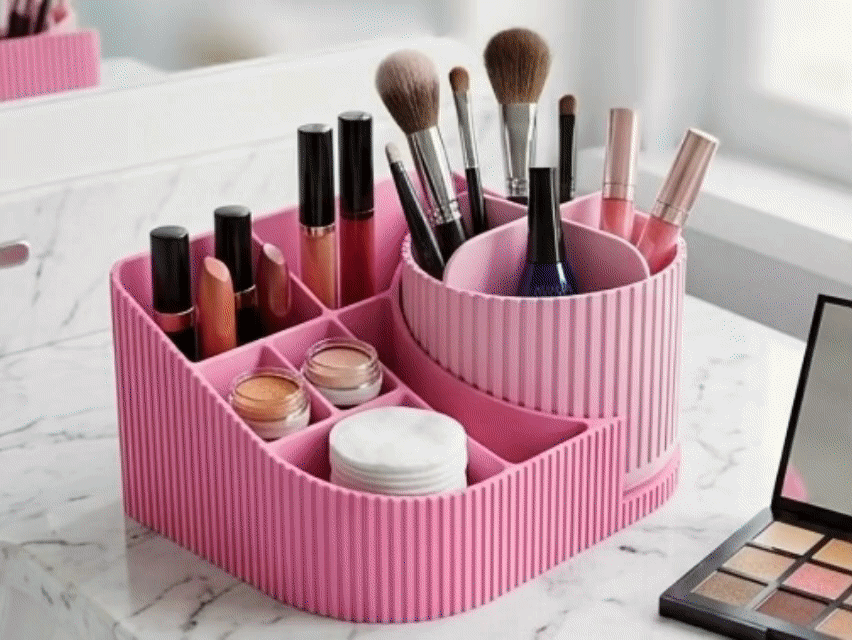 Desktop & Makeup Station: Elegant Ribbed Design