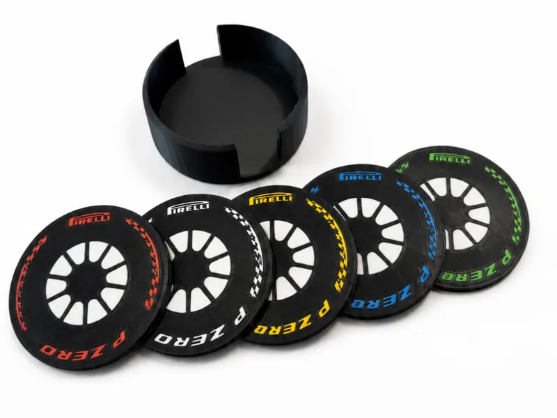 Formula Tire Coaster Set with Pit Stop Holder