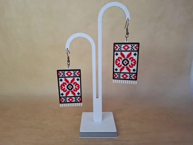 Pixel Earrings | Ukrainian Embroidery Fringe Style