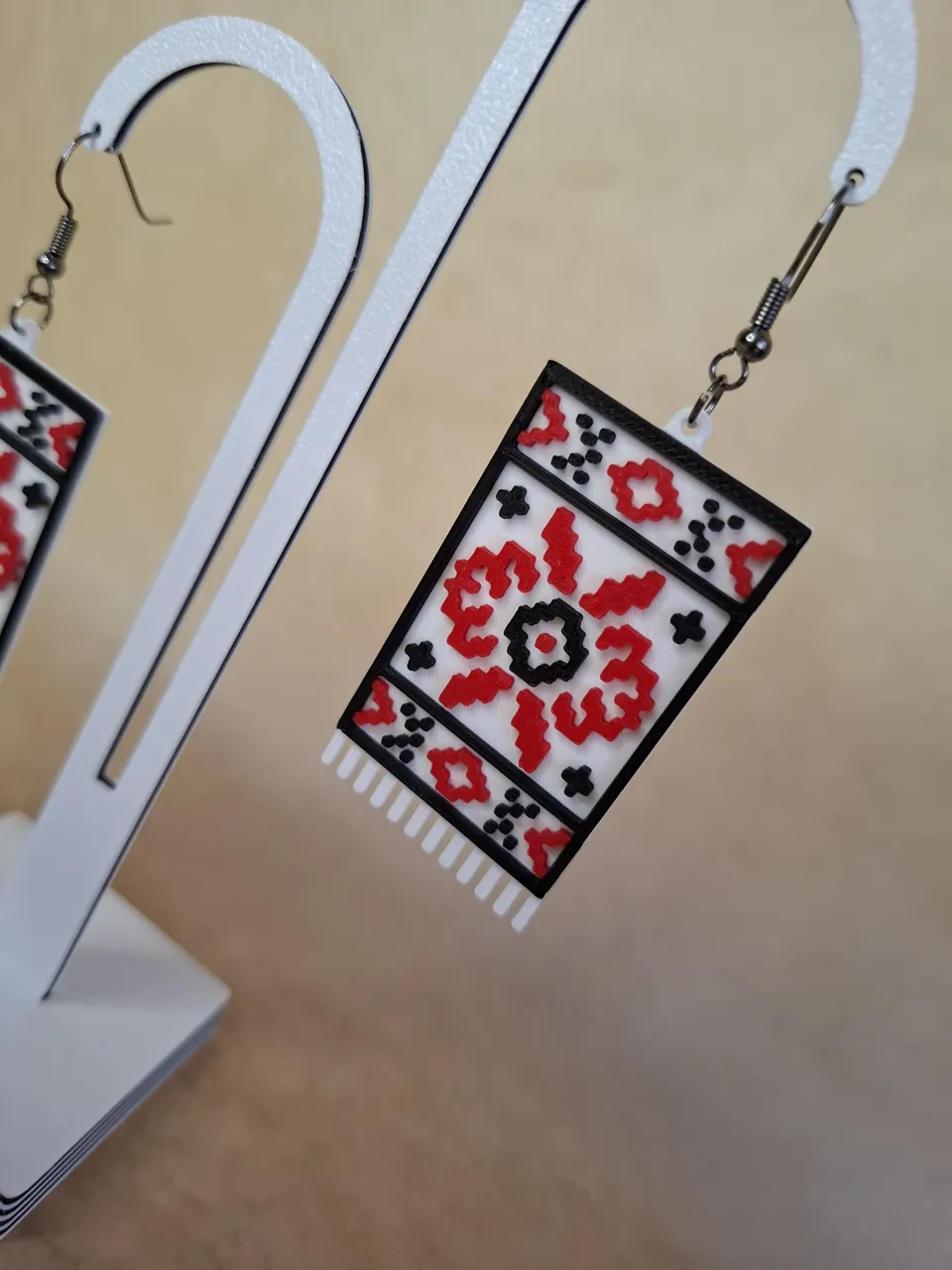 Pixel Earrings | Ukrainian Embroidery Fringe Style view 2