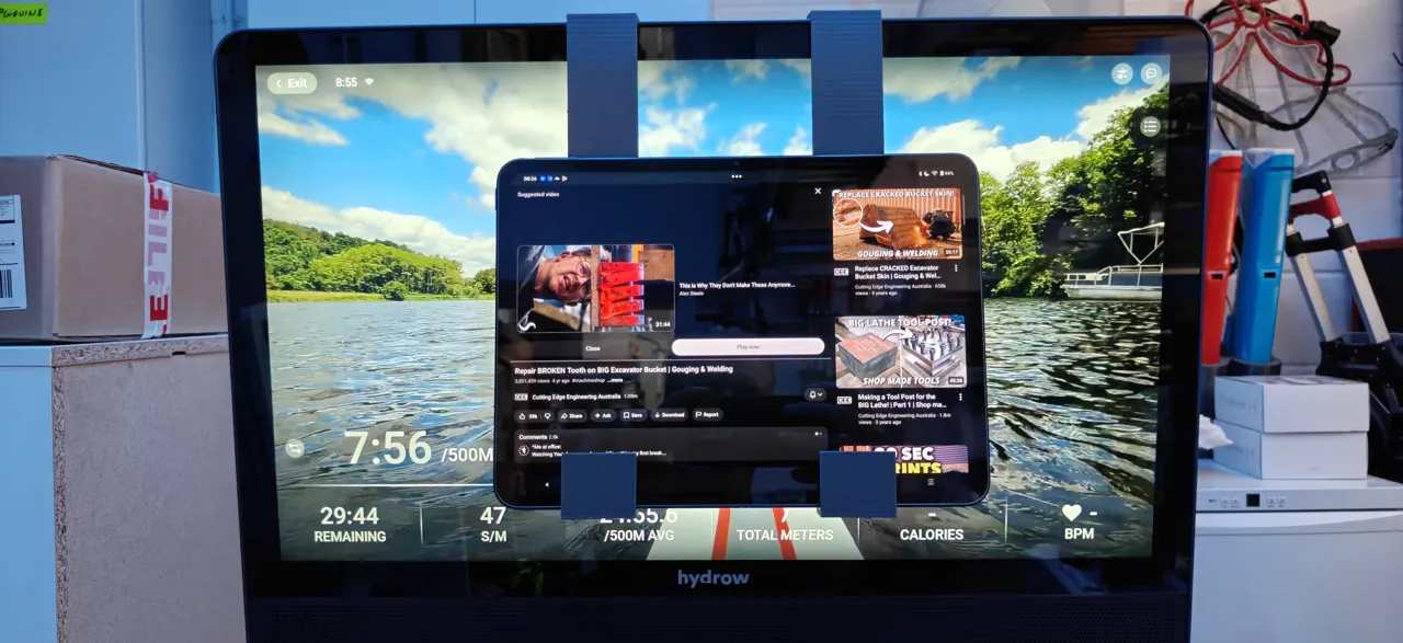 Tablet hanger to go over 'new' Hydrow rower screen view 2
