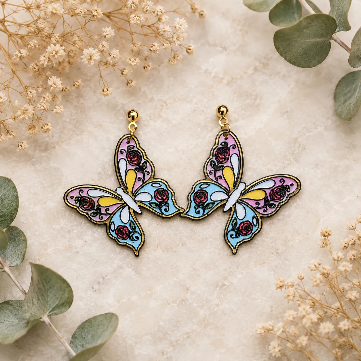 Pendientes Mariposas Floral view 2