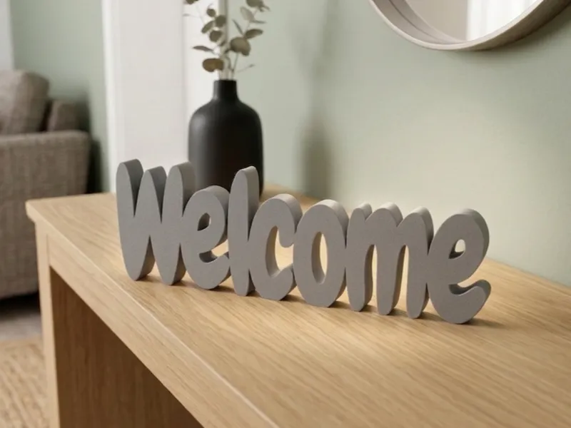 Welcome - Stillvoller 3D-Schriftzug