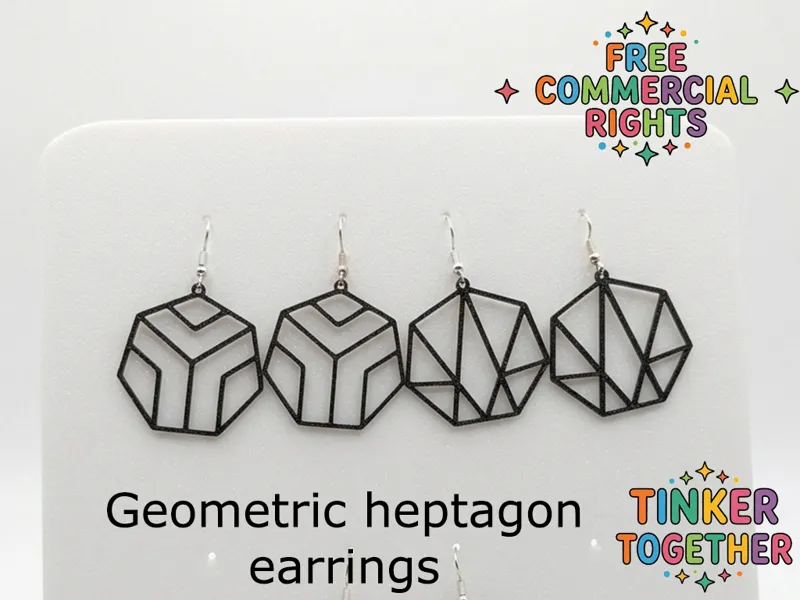 Heptagon lineart earrings - 3 variants