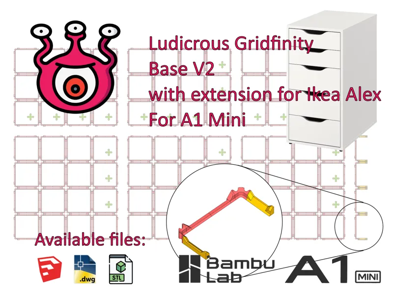 Ludicrous Gridfinity Baseplate IKEA Alex A1 Mini