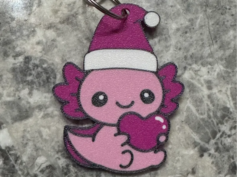 Axolotl Santa Hat Keychain Ornament