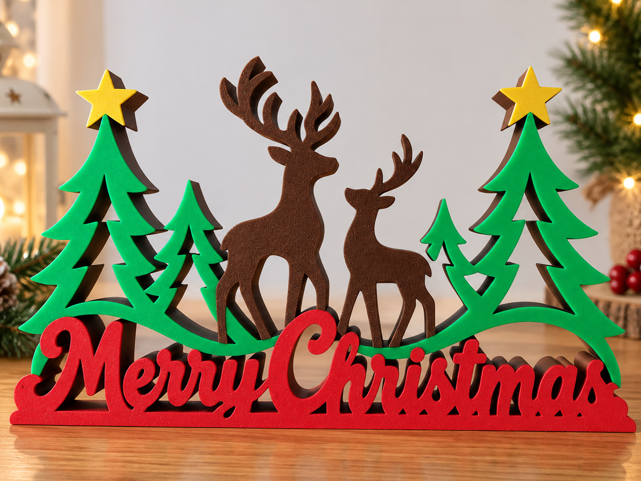 Merry Christmas Deer & Christmas Trees - 1