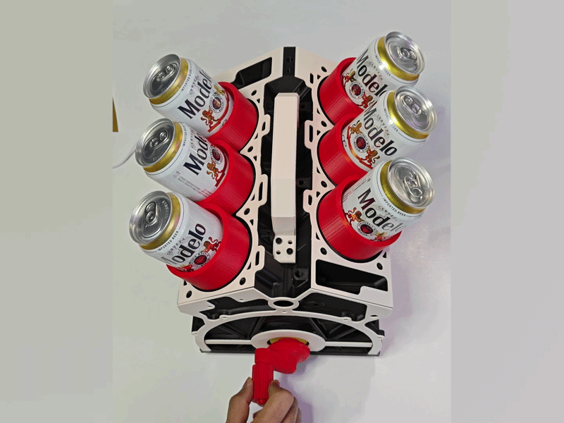 V6 Engine Beer Display with Rotating Crankshaft