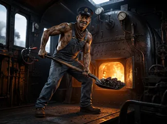 Steam Locomotive Fireman with Shovel – Version 2