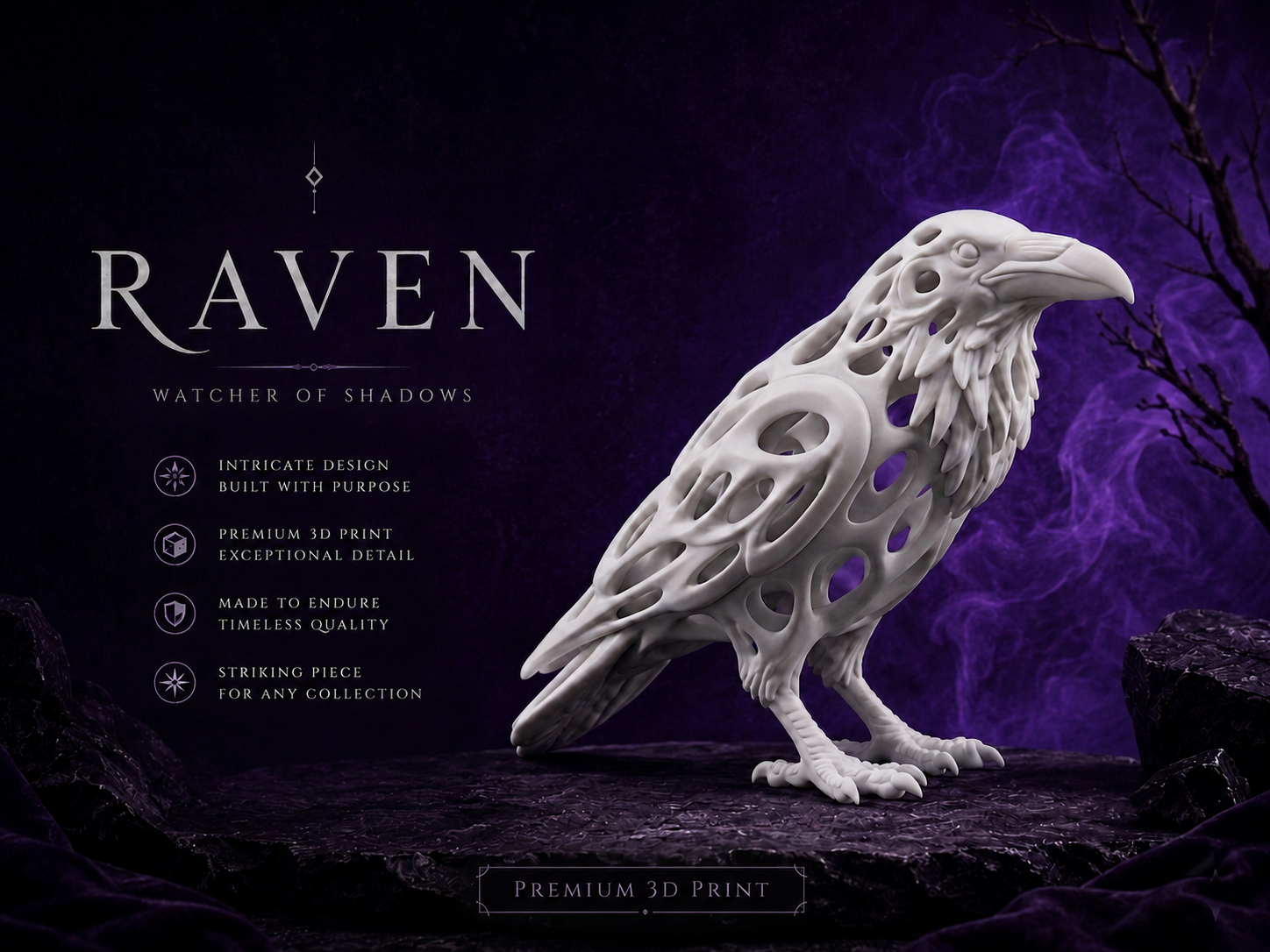 Organic Raven - Modern 3D Sculpture (Easy Print)