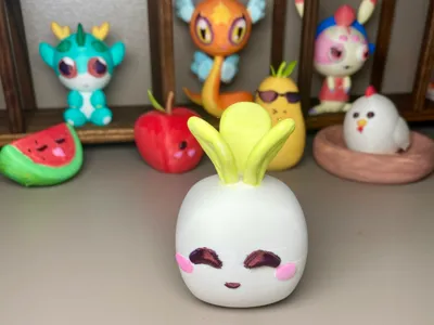 Happy White Radish White Model Hand-painted with Acrylic Markers