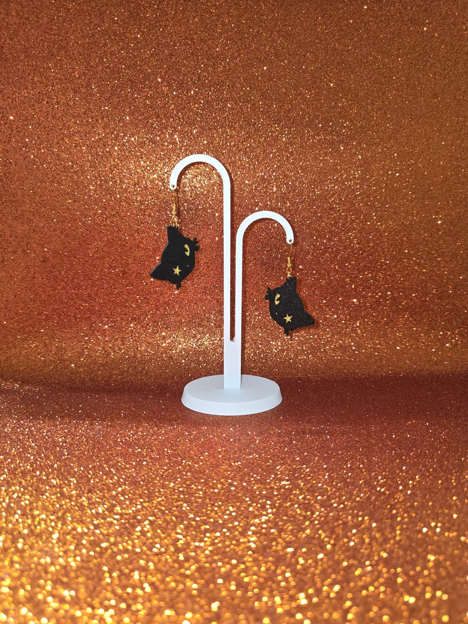 Midnight cat earrings view 3