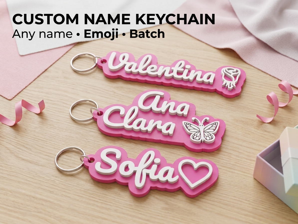 Custom Name Keychain – Batch, Emoji & 2 Lines - 1