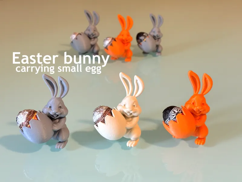 Easter bunny carrying small egg