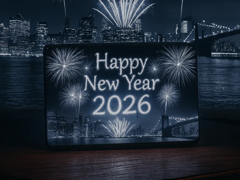Happy2026 – Neujahrsschild mit Feuerwerk