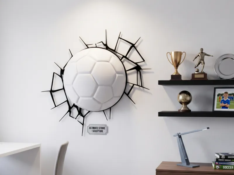 3D Soccer Ball Wall Sculpture Realistic Fake Crack