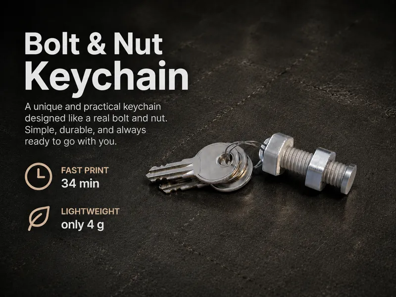 Bolt & Nut Keychain – Fast & Lightweight Print