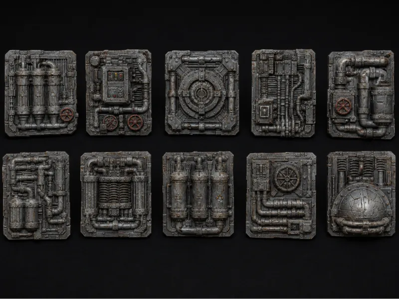Tech and industrial greeble wall plates 