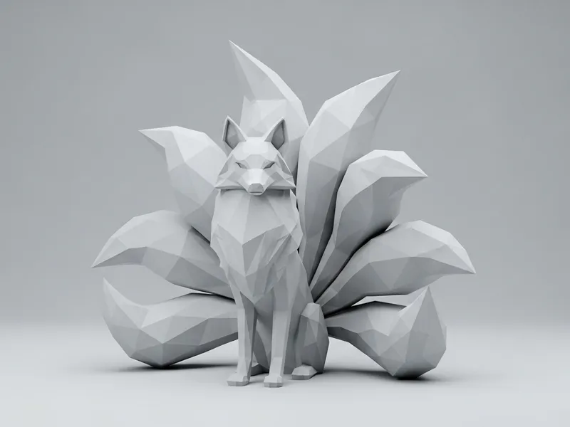 Kitsune Low Poly - Nine-Tailed Fox Statue