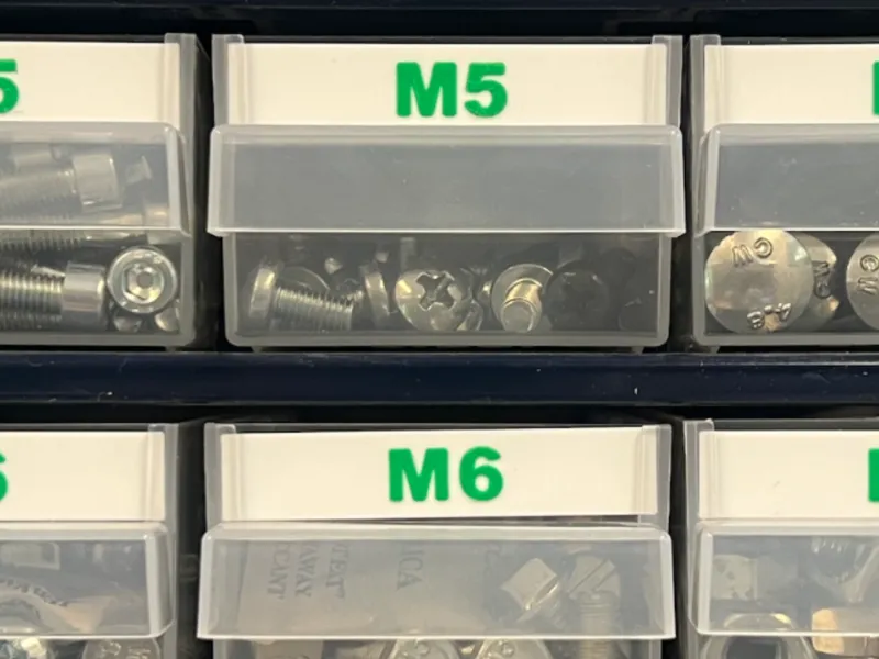 labels for drawer (storage) organizer: screws nuts
