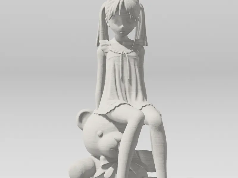 Cute Anime Girl Sitting on a Teddy Bear