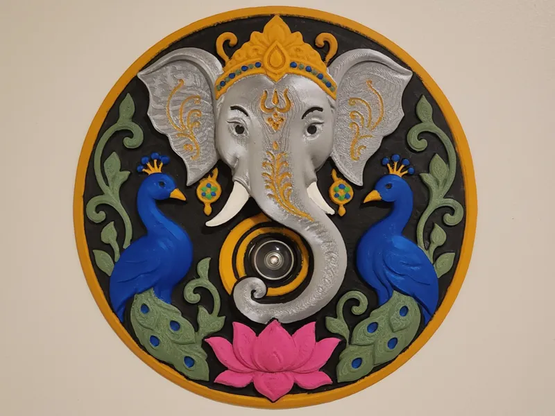 Ganesha Door Peephole Relief with peacocks & lotus