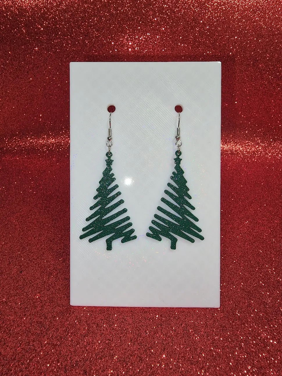 Green tree earrings view 2