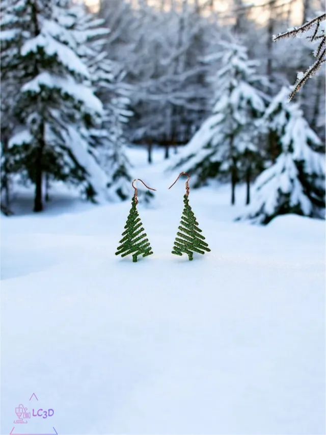 Green tree earrings
