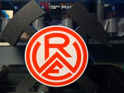 Mallet and Iron Red White Essen Wall Logo