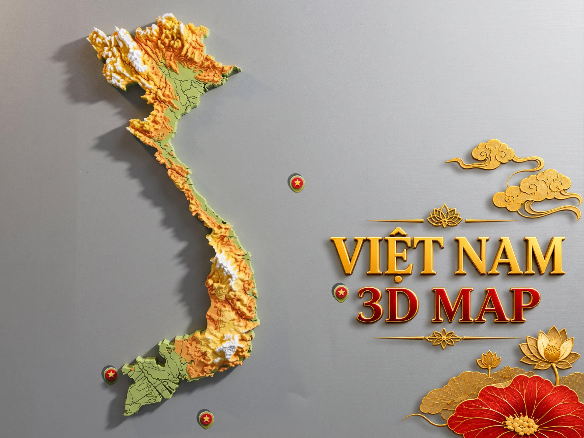 Viet Nam 3D Topographic Map - 1