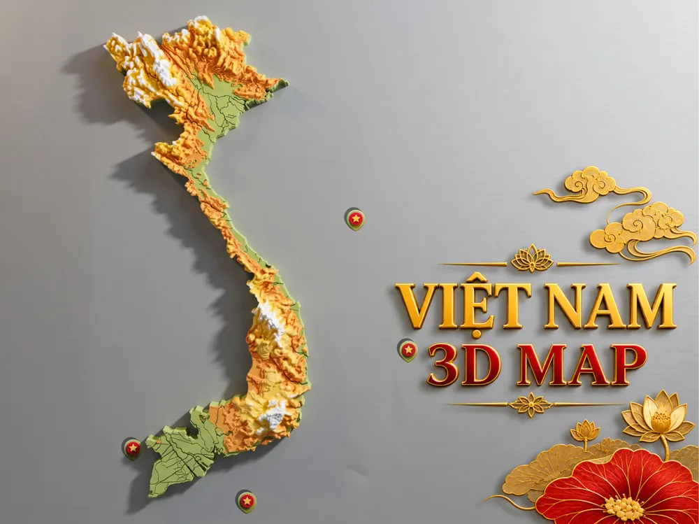 Escenografía en miniatura: Viet Nam 3D Topographic Map. Referencia del modelo original.