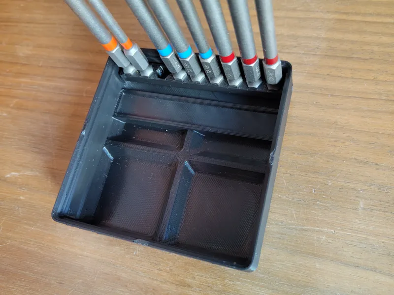 Stackable Gridfinity hinged hex drill bit holder