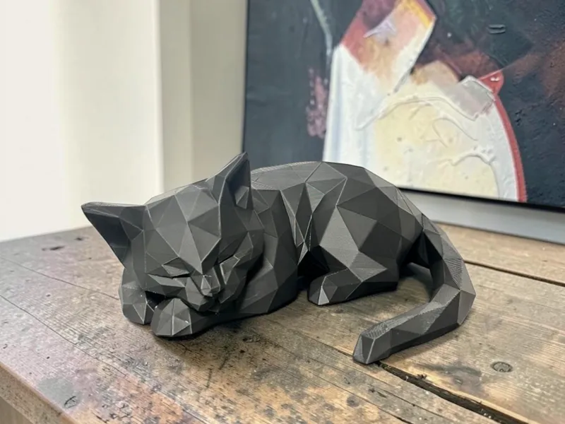 Low Poly Sleeping Cat Sculpture