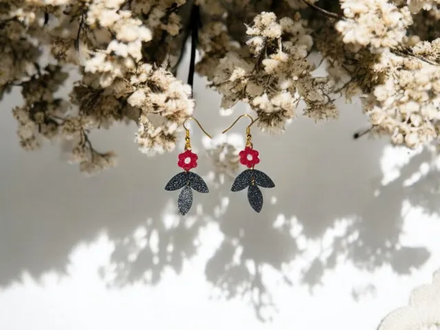 Red and black flower earrings