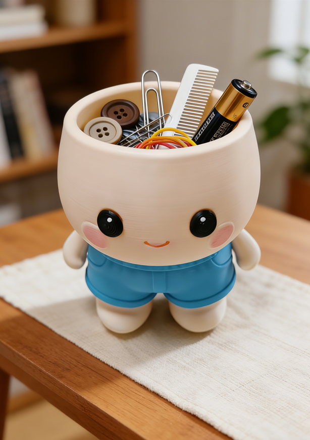 Miniatura 2 do modelo 3D 卡通豆崽收纳盒 笔筒 置物盒  桌面垃圾桶 盆栽-多用途（可分件打印 无需AMS）