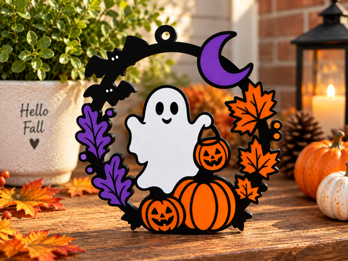 Halloween Door Hanger, Ghost, Pumpkins & Bats - 3D printed Decor, in stock in India