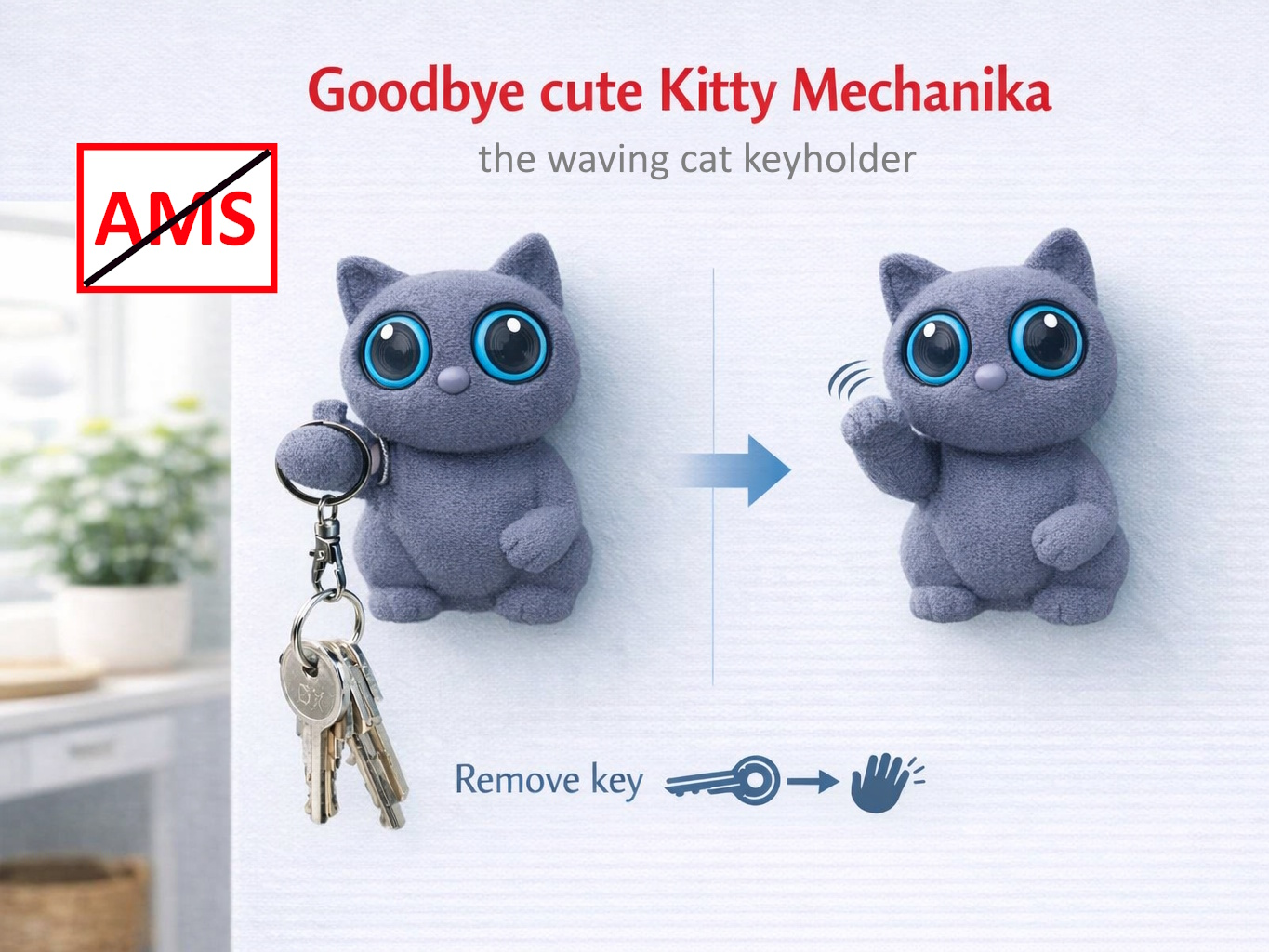 NO AMS waving cat Winkekatze keyholder 