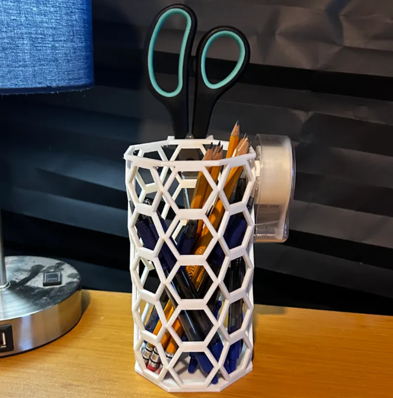 Pencil cup with scissor holder and tape holder