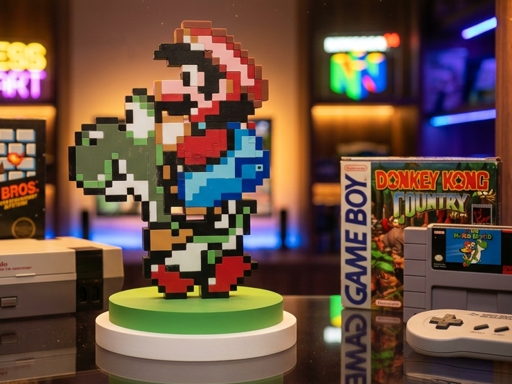 Super Mario & Yoshi 16-Bit Pixel Display Statue