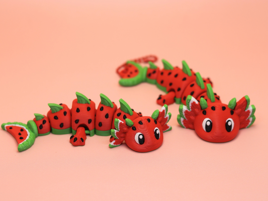 Watermelon Axolotl - Print-in-Place - 1