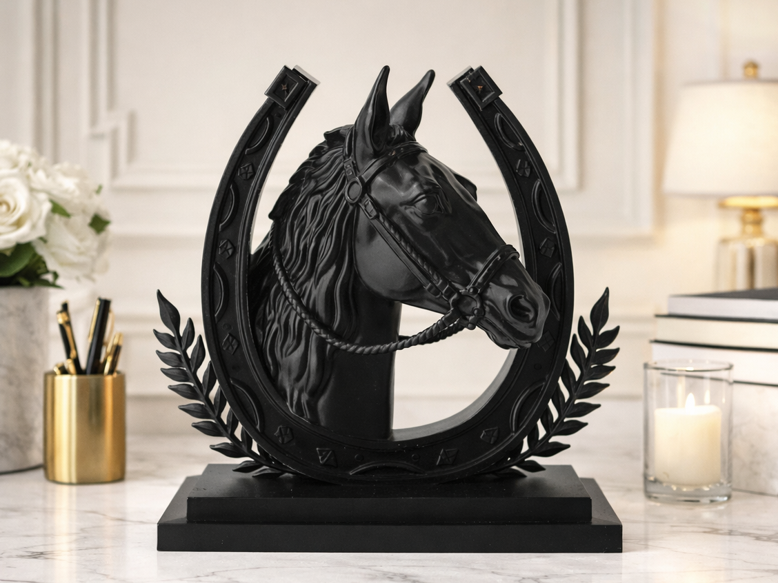 Horse Sculpture with Horseshoe - Modern Animal Art