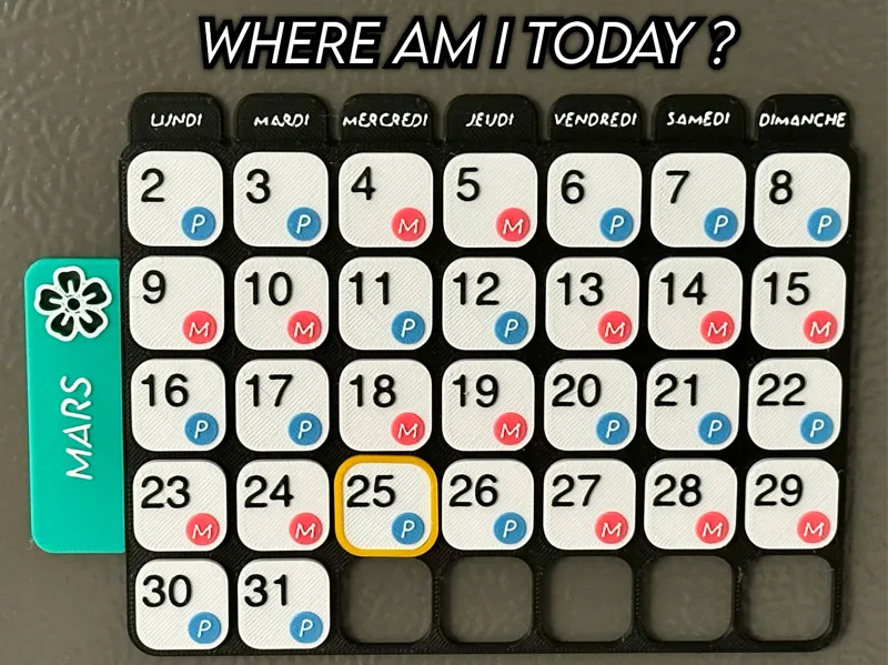 Calendrier perpétuel magnétique garde alternée