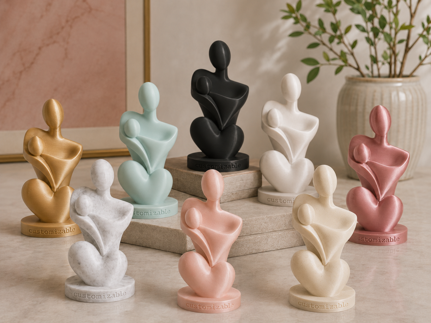 Mother & Child Heart Sculpture – Customizable Gift