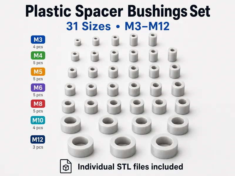 M3–M12 Plastic Spacer Bushings Set – 31 Sizes