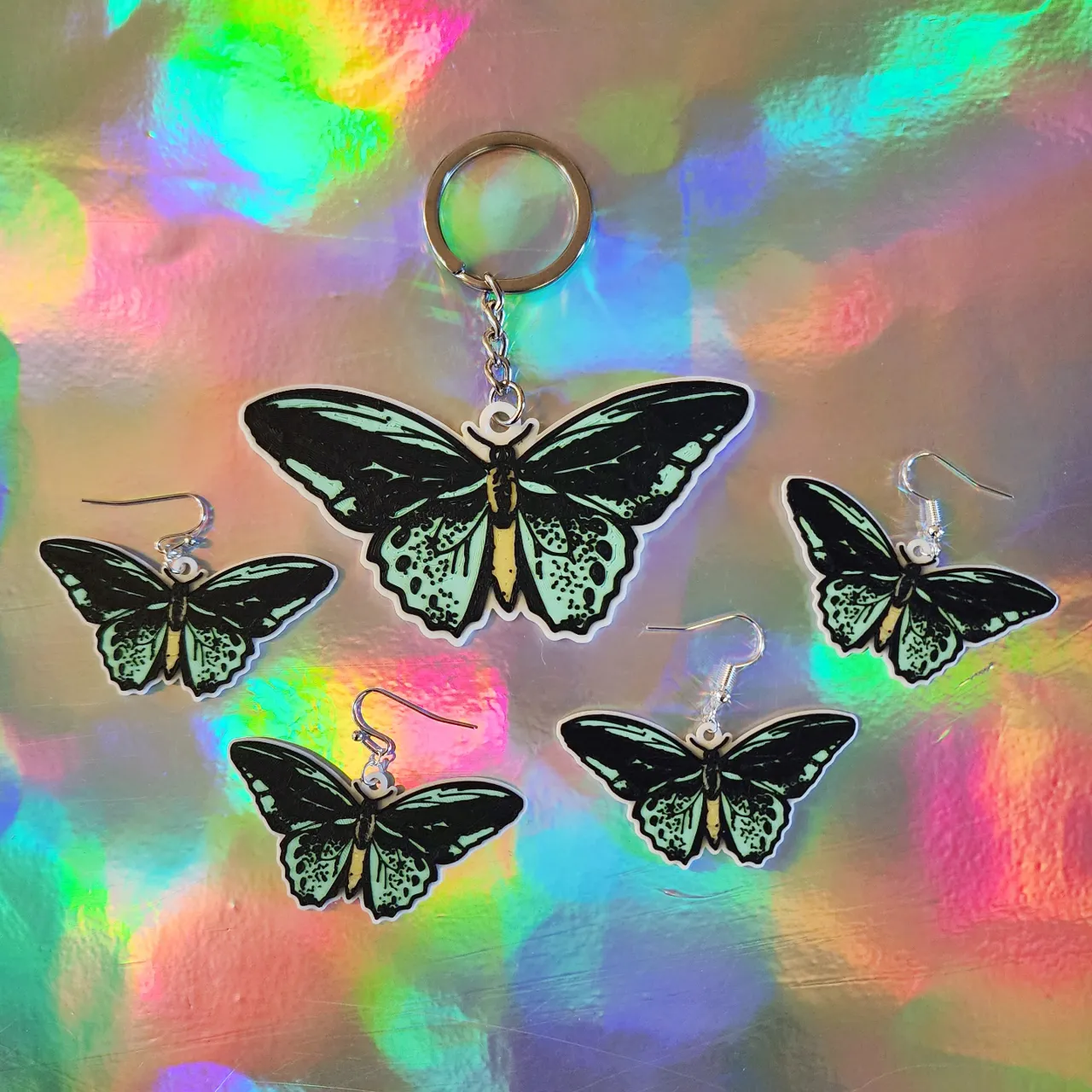 Birdwing Butterfly Keychain & Earrings view 3