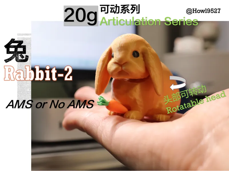 【兔-20g可动系列】v2-表面细节丰富/少支撑/低层纹/快速打印