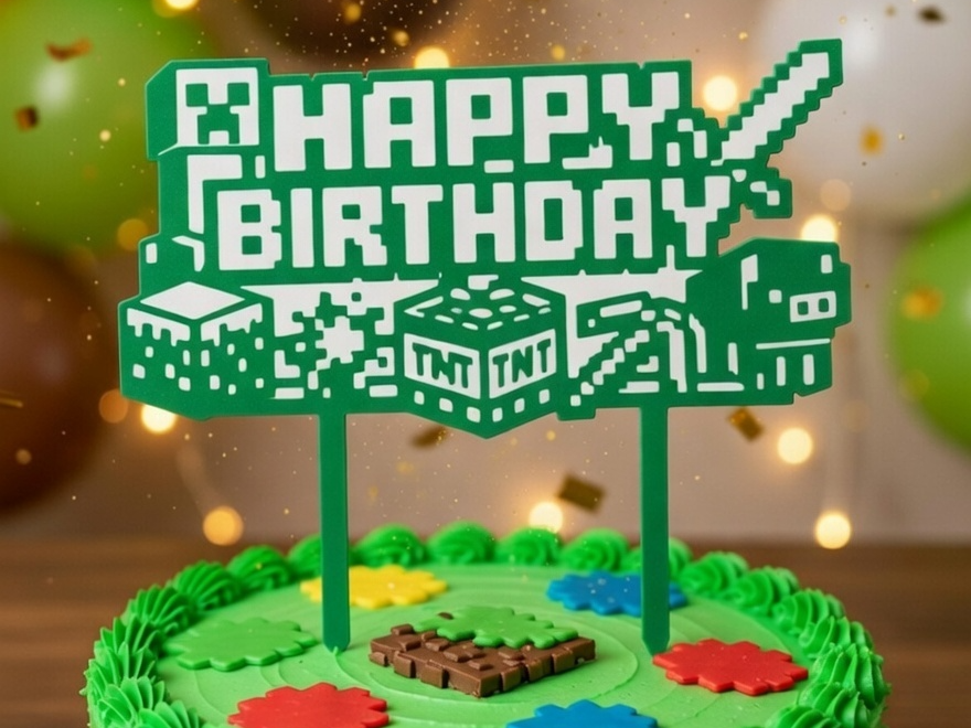 Minecraft Happy Birthday Cake Topper